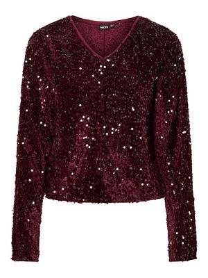 PCKAM LS V-NECK TOP JRS BC Tawny Port/Tawney po