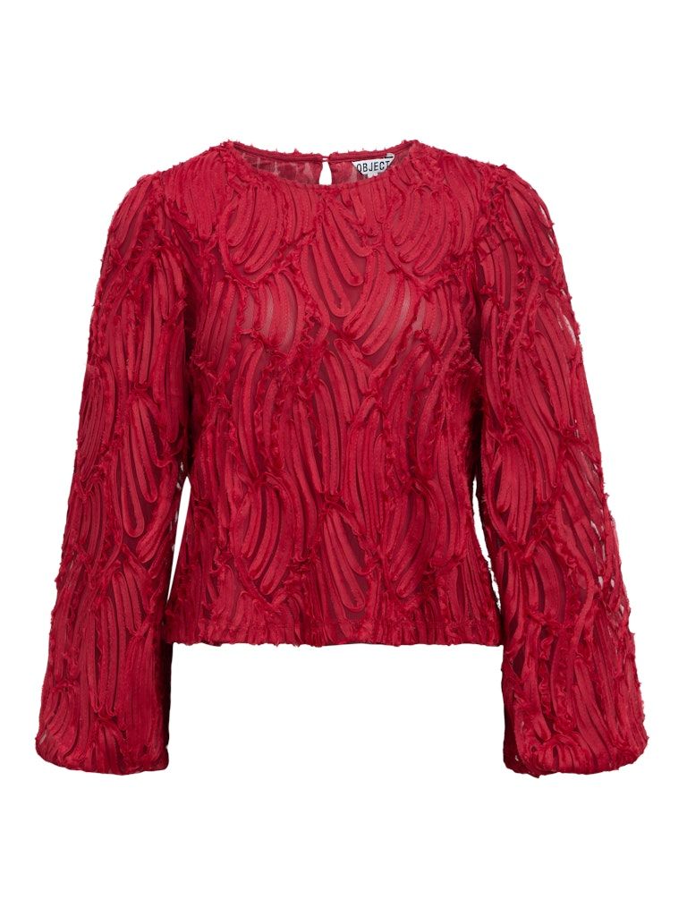 OBJLUCIE L/S RE O-NECK TOP NOOS Karanda Red