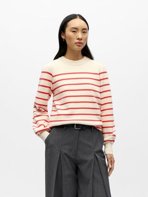 OBJREYNARD L/S RE PUFF SLEEVE KNIT NOOS Sandshell/Poinsettia