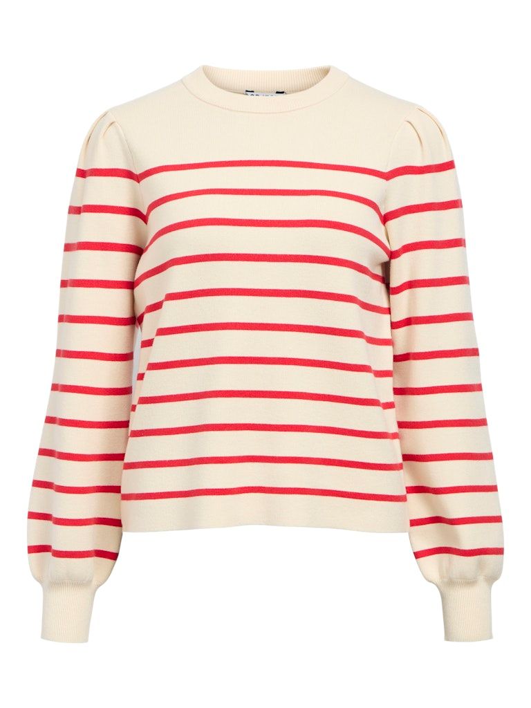 OBJREYNARD L/S RE PUFF SLEEVE KNIT NOOS Sandshell/Poinsettia