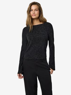 NMGILLY L/S BOATNECK BELLSLEEVE TOP JRS Black/BLACK LUREX LEO