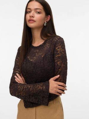 VMKANYA LS O-NECK SHORT TOP JRS GA Chocolate Torte