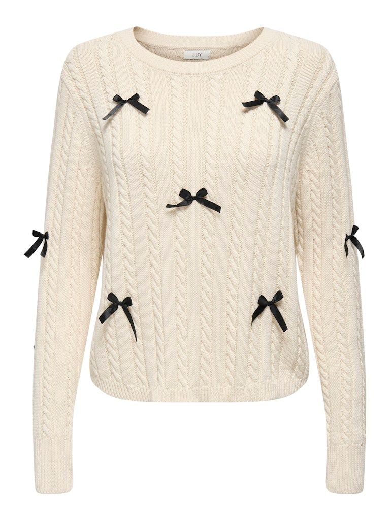 JDYBOW L/S ONECK CABLE PULLOVER KNT NOOS Birch-W. BLACK BOWS