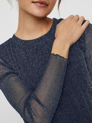 VMAURORA L/S GLITTER MESH DRESS EXP Navy Blazer-SILVER LUREX
