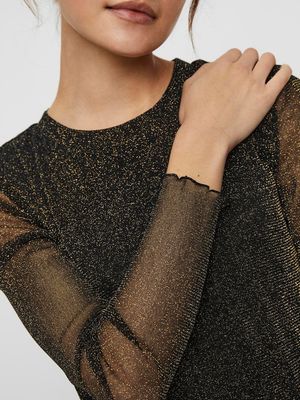 VMAURORA L/S GLITTER MESH DRESS EXP Black-GOLD LUREX