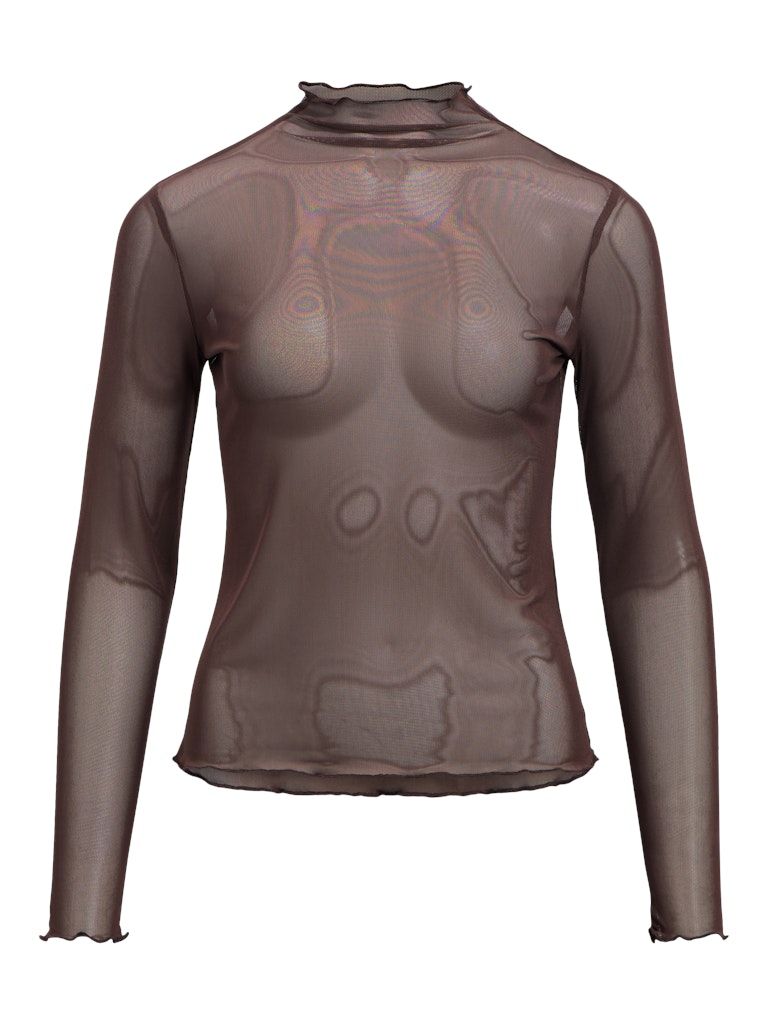 OBJNELA LS O-NECK MESH TOP REP Seal Brown