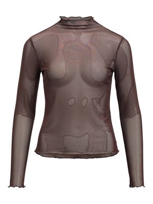 OBJNELA LS O-NECK MESH TOP REP Seal Brown