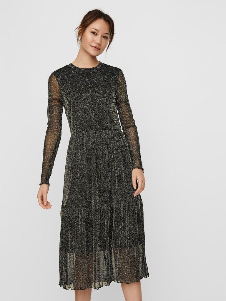 VMAURORA L/S GLITTER MESH DRESS EXP Black-GOLD LUREX