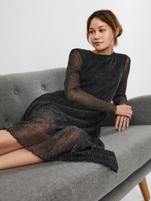 VMAURORA L/S GLITTER MESH DRESS EXP Black-BLACK LUREX