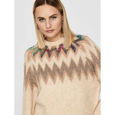 ONLMARY L/S PULLOVER KNT Oatmeal/W. BURRO CHE