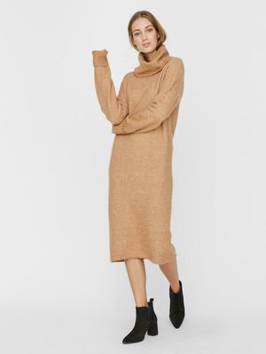 VMGAIVA LS COWL NECK DRESS GA KI Tan/W. MELANGE