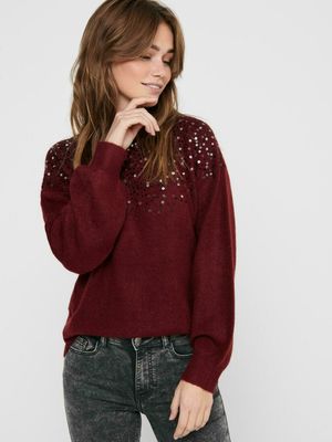 JDYNEWESTSPARKLE L/S PULLOVER KNT Russet Brown/W SEQUI