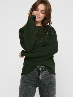 JDYNEWESTSPARKLE L/S PULLOVER KNT Forest Night/MELANGE