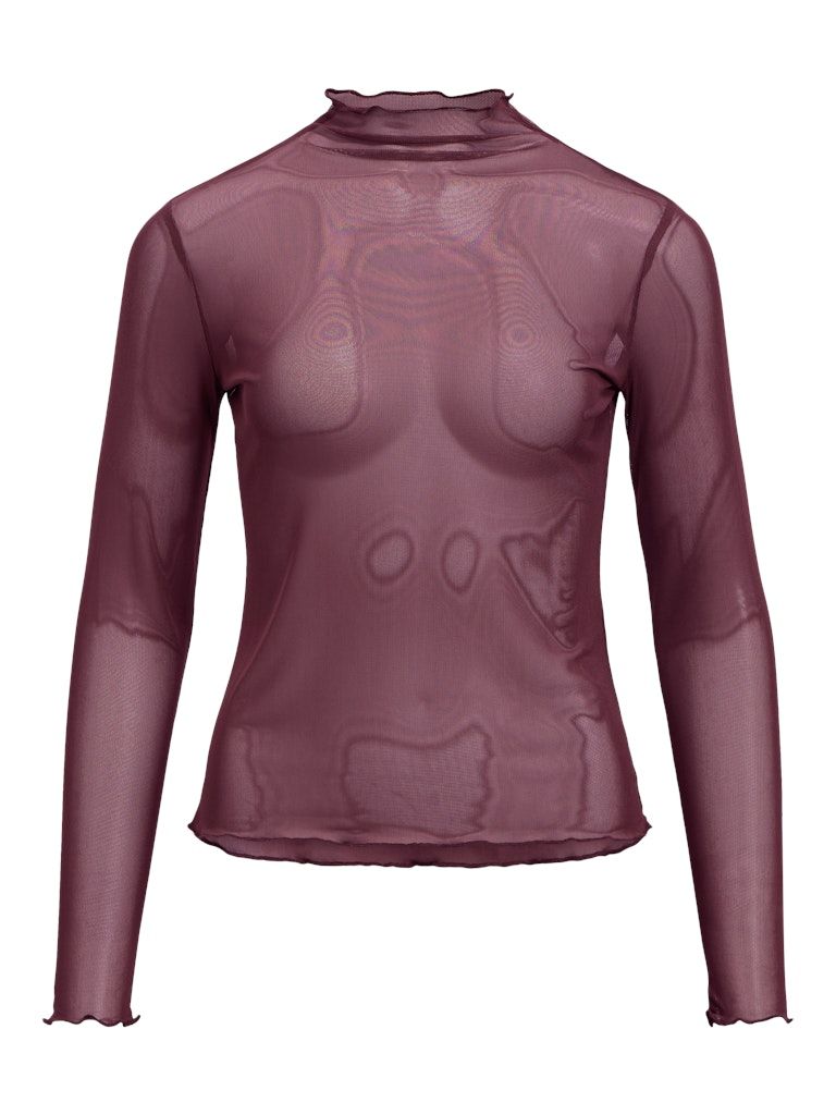 OBJNELA LS O-NECK MESH TOP REP Mauve Wine