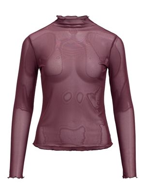 OBJNELA LS O-NECK MESH TOP REP Mauve Wine