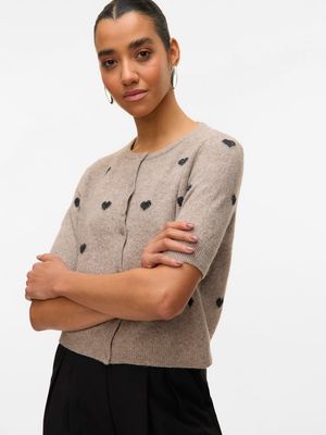 VMDOFFY INTARSIA 2/4 O-NCK CARDIGAN NOOS Moon Rock/W BLACK HE