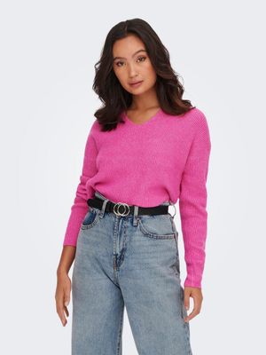 ONLCAMILLA V-NECK L/S PULLOVER KNT NOOS Strawberry Moon/MELANGE