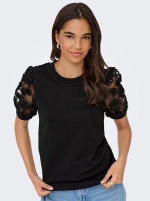 JDYFAIRVIEW LIFE S/S SWEAT JRS Black-Flower Lace