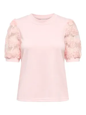 JDYFAIRVIEW LIFE S/S SWEAT JRS Chalk Pink-Flower Lace
