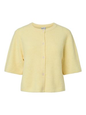 PCSILLY SS O-NECK KNIT CARDIGAN NOOS BC Pale Banana/MELANGE