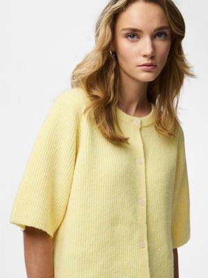 PCSILLY SS O-NECK KNIT CARDIGAN NOOS BC Pale Banana/MELANGE