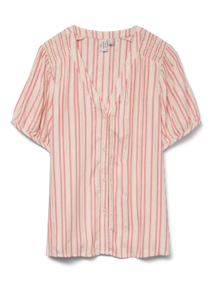 VMBAYA S/S V-NECK SHIRT WVN BTQ GA Birch-Dubarry stripes w. gold