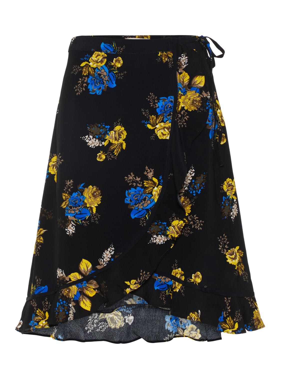 PCKYLE HW WRAP SKIRT D2D Black/FLOWERS