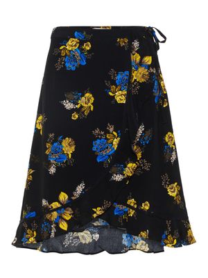 PCKYLE HW WRAP SKIRT D2D Black/FLOWERS