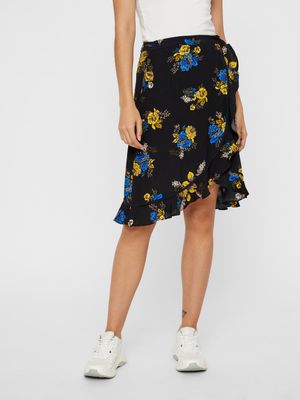 PCKYLE HW WRAP SKIRT D2D Black/FLOWERS