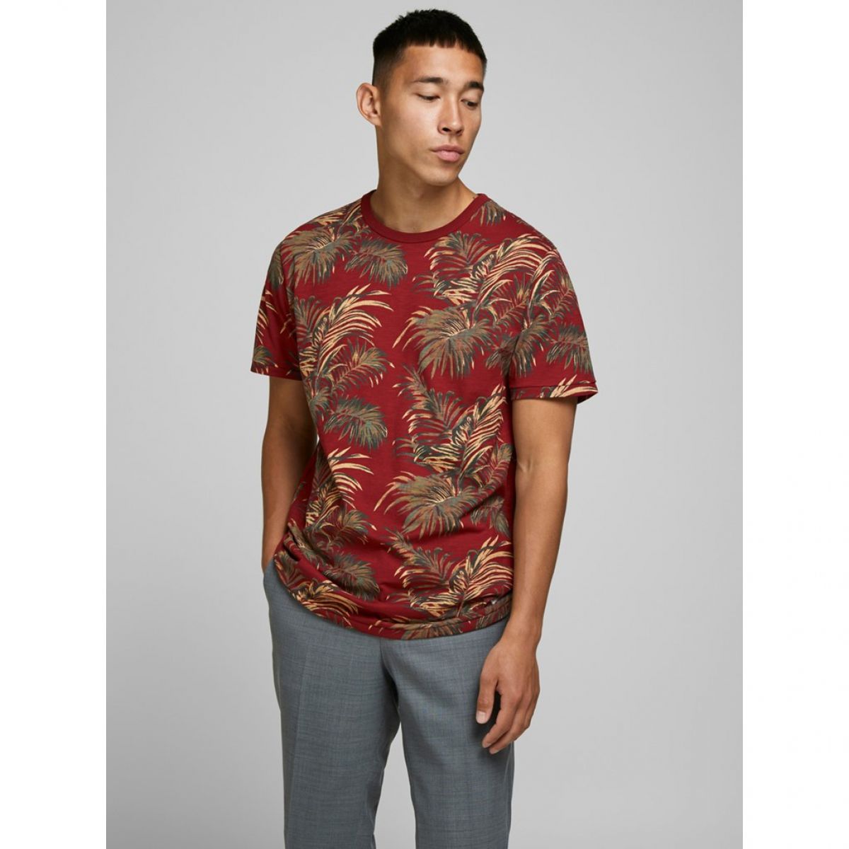 JPRMAX BLU. AOP TEE SS CREW NECK Red Dahlia/SLIM FIT