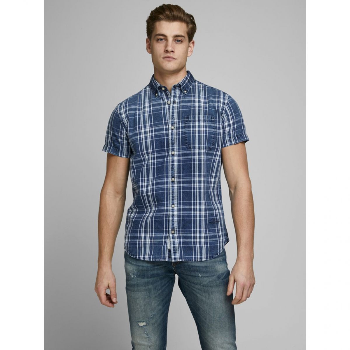 JPRBLUJAXON SHIRT S/S ONE POCKET Denim Blue/SLIM FIT