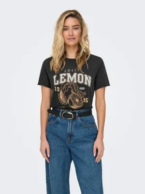ONLLUCY LIFE REG S/S TOP JRS NOOS Black/Fruity lemon