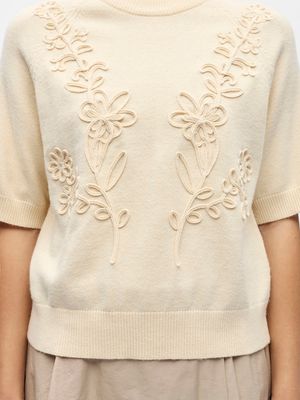 OBJLANEY RUBIN SS PULLOVER NOOS Sandshell/Floral emb