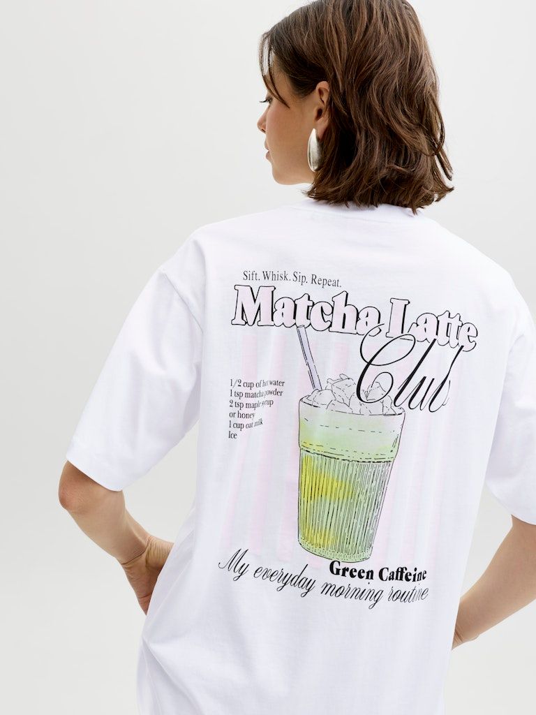JXLATTE SS LOOSE TEE JRS Bright White-MATCHA LATTE