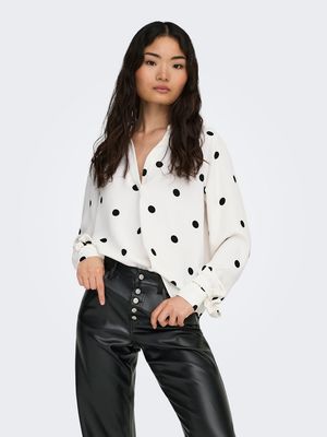 ONLBELEM L/S BOW TOP WVN SUD Cloud Dancer-BLACK DOTS