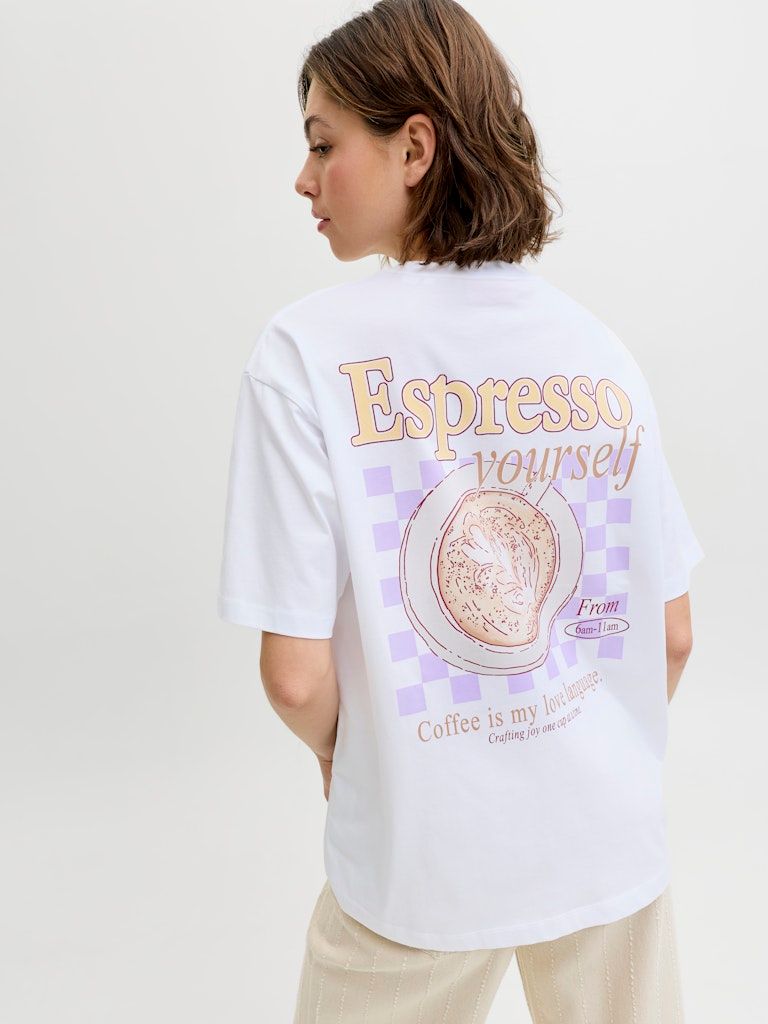 JXLATTE SS LOOSE TEE JRS Bright White-ESPRESSO