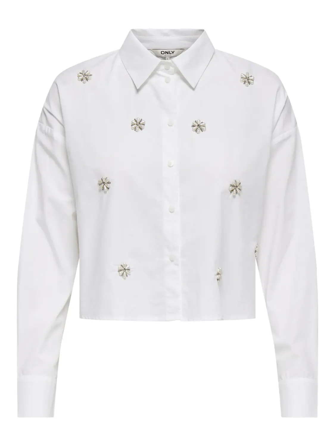 ONLRITI L/S PEARL SHORT SHIRT WVN Bright White-PEARL FLOWERS