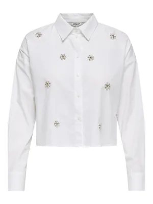 ONLRITI L/S PEARL SHORT SHIRT WVN Bright White-PEARL FLOWERS