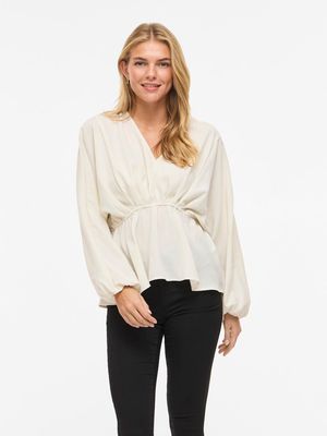 VISELIA V-NECK L/S PEPLUM TOP/BFS Birch