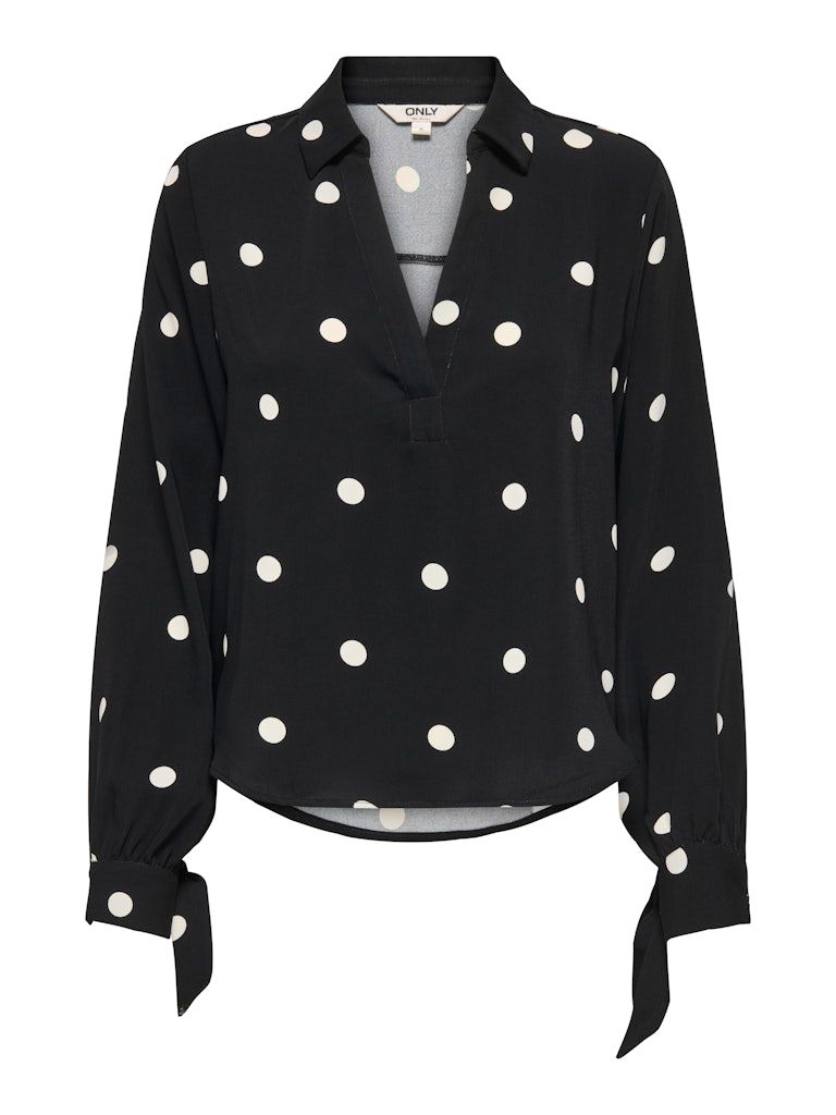 ONLBELEM L/S BOW TOP WVN SUD Black-CLOUD DANCER DOTS