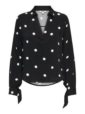ONLBELEM L/S BOW TOP WVN SUD Black-CLOUD DANCER DOTS