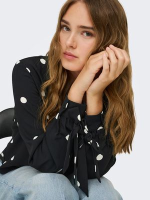 ONLBELEM L/S BOW TOP WVN SUD Black-CLOUD DANCER DOTS