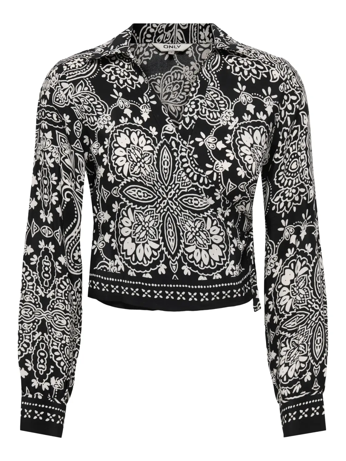 ​ONLEMZA AJA L/S KNOT TOP WVN Black-ETHNIC PAISLEY