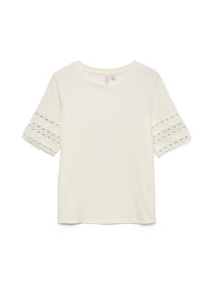 VMIVACY 2/4 O-NECK TOP JRS BTQ Snow White-SNOW WHITE LACE