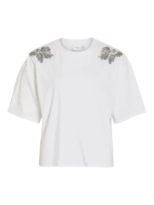 VISELSA O-NECK S/S PEARL T-SHIRT Snow White-SILVER