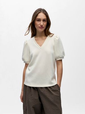 OBJANDREA S/S RE V-NECK TOP NOOS White Sand