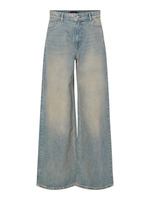 PCSELMA MW WIDE DENIM JEANS Medium Blue Denim-BROWN WASH