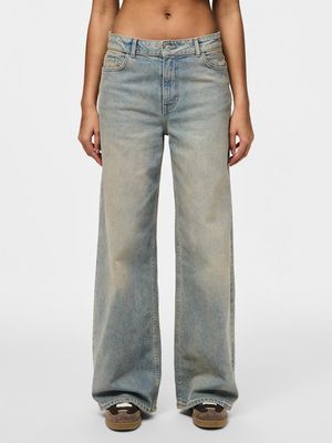 PCSELMA MW WIDE DENIM JEANS Medium Blue Denim-BROWN WASH