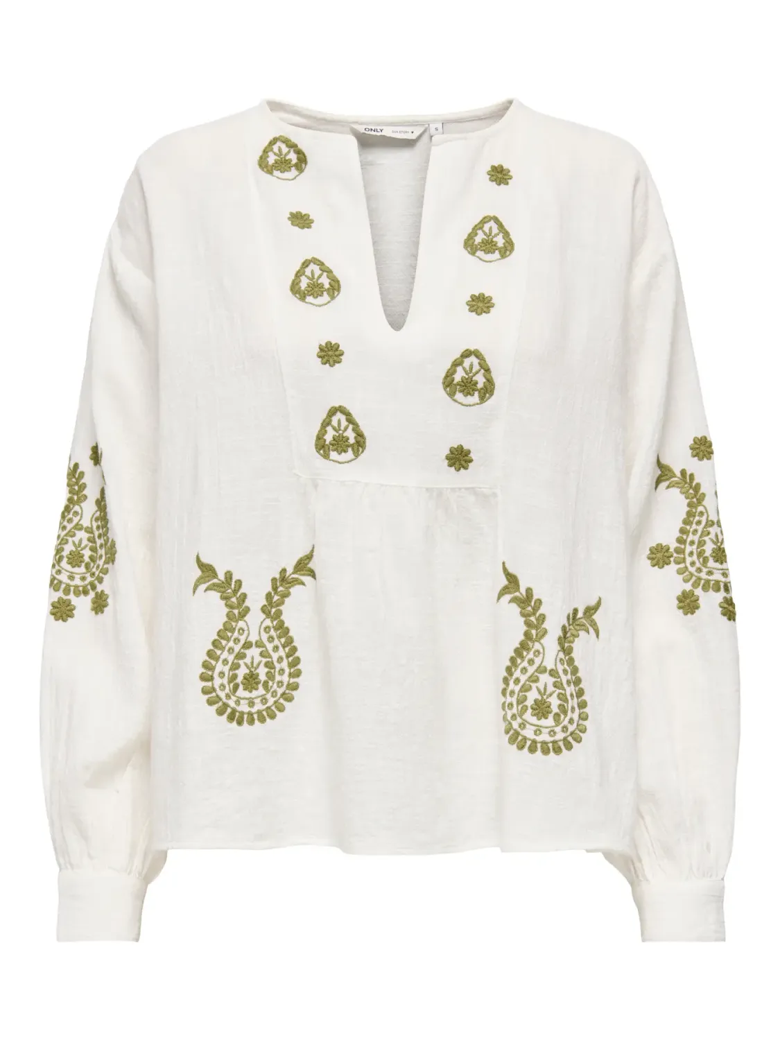 ONLMOON L/S EMB TOP WVN NOOS Cloud Dancer/GREEN E