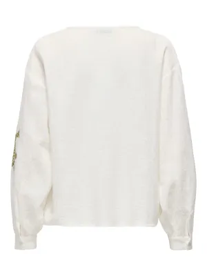 ONLMOON L/S EMB TOP WVN NOOS Cloud Dancer/GREEN E